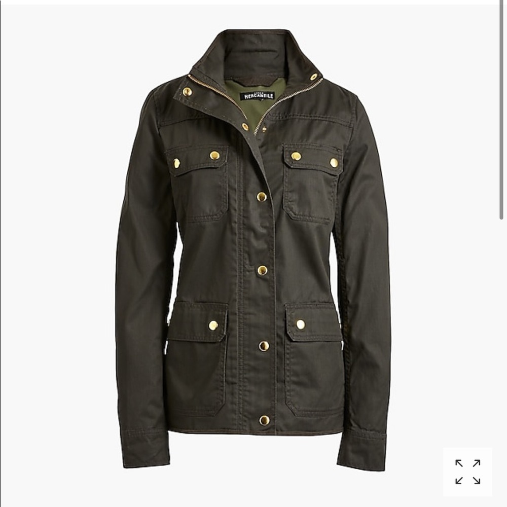 J. Crew Resin-Coated Twill Army Green Jacket Sz M